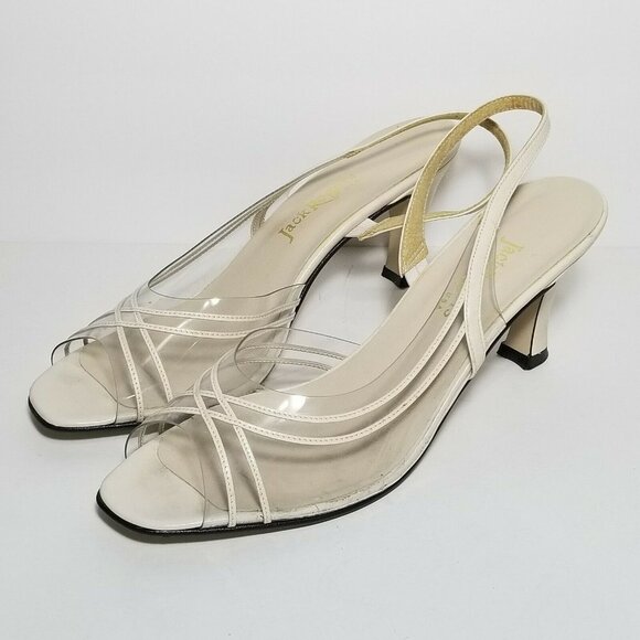 Vintage Jack Rogers Clear Straps Pumps Cream 8.5 - Picture 1 of 10